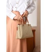 Just Polo Baskı Desenli Su Geçirmez 4 Gözlü Kadın Omuz Çantası 22x29cm  MDS2120 (Vizon - Taba)