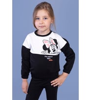 Toontoy Kız Çocuk Garnili Baskılı Sweatshirt (Siyah)
