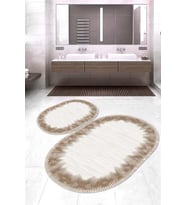 Dijital Baskılı Kaymaz Taban Yıkanabilir Oval 2'li Klozet Takımı Banyo Paspası NOKZ-HY-1104 (Kahverengi)