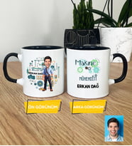Kişiye Özel Karikatürlü Makine Mühendisi Hediye Kupa Bardak Erkek Makine Mühendisine Mühendisler Günü Hediyesi (Siyah)