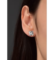 Papatya Silver 925 Ayar Gümüş Rodyum Kaplama Zirkon Taşlı Doğum Taşlı Frezya Çiçeği Küpe (Beyaz)