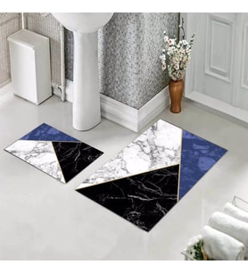 Banyo Halısı Ikili Klozet Takımı Kaymaz Tabanlı (60 xm x 100 cm + 40 cm x 60 cm)  (Mavi)