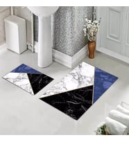 Banyo Halısı Ikili Klozet Takımı Kaymaz Tabanlı (60 xm x 100 cm + 40 cm x 60 cm)  (Mavi)
