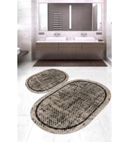 Dijital Baskılı Kaymaz Taban Yıkanabilir Oval 2'li Klozet Takımı Banyo Paspası NOKZ-SD-1092 (Kahverengi)