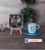 Ablaya Hediye Fotoğraflı Dekoratif Taş, Ahşap Altlıklı Türk Kahvesi Fincanı Hediye (Model 5)