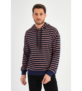ALEXANDERGARDI ÇİZGİLİ KAPÜŞONLU SWEATSHIRT (UNX-00242) (Lacivert)