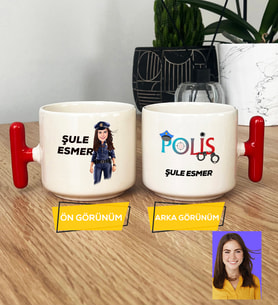 Kişiye Özel Karikatürlü Polis Hediye T Kupa Bardak Kadın Polise Polisler Günü Hediyesi (Kırmızı)
