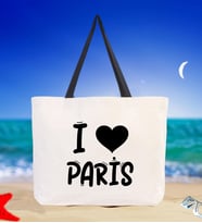 BK Gift I Love Paris Renkli Kulp Kanvas Plaj Çantası 48x40m, Baskılı Omuz Çantası, Alışveriş Çantası (Siyah)