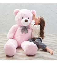 SOLE 130 cm Papyonlu Peluş Ayı,  İthal Kumaş  Büyük BOY Pelüş Ayıcık - % 100 YERLİ ÜRETİM (Pembe)