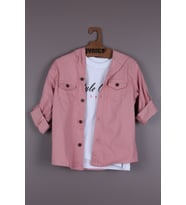 Bebek-Çocuk Erkek Gömlek T-shirt Takım (Pudra)