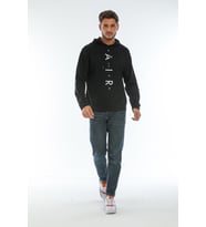 Süperlife Erkek Kapşonlu Regular Fit Air Baskılı İnce Sweatshirt SPR22SW162 (Siyah)