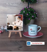 Diş Hekimi Fotoğraflı Dekoratif Taş, Ahşap Altlıklı Türk Kahvesi Fincanı HediyeDiş Hekimine Diş Hekimleri Günü Hediyesi (Model 6)