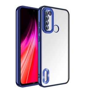 Xiaomi Redmi Note 8 Kılıf Logo Yeri Açık Kamera Lens Korumalı Renkli Kenarlı Şeffaf Silikon (Lacivert)
