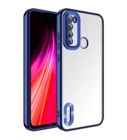 Xiaomi Redmi Note 8 Kılıf Logo Yeri Açık Kamera Lens Korumalı Renkli Kenarlı Şeffaf Silikon (Lacivert)