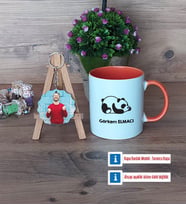 Uykucu Panda Kupa Bardak Beyaz ve Fotoğraflı Ahşap Anahtarlık Hediye (Model 13)