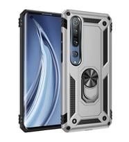 Xiaomi Mi Note 10 Lite Uyumlu Kılıf Standlı Manyetik Yüzüklü Military Magnetic Ring Polycarbonate and TPU Case (Gri)