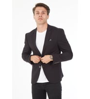 SPOSO 5116 İKİ DÜĞME TEK YIRTMAÇ ÖRME KUMAŞ DAR KALIP BLAZER CEKET (Siyah)