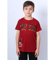 ERKEK ÇOCUK TİŞÖRT STAY COOL BASKILI BİSİKLET YAKA F18 (Bordo)