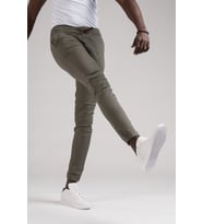 FBI Jeans Dar Ve Lastikli Paça Beli İplikli Kanvas Kumaş Slimfit Jogger Pantolon (Haki)