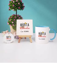 Harita Mühendisi Kupa Bardak Lacivert Dekoratif Taş Baskı Anahtarlık (Model 2)