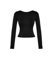 Moda Kayık Yaka Örme Slim Düz Desen Casual Günlük Regular Uzun Kol Bluz (Siyah)