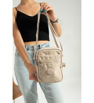 M 227 Mega Bag Krinkıl Kumaş Unisex Küçük Omuz Çantası, Telefonluk (Krem)