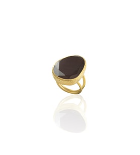 Kadir Jewellery 22 Ayar Altın Kaplama Kadın Fosil Taşlı Yüzük (Kahverengi)