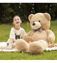 SOLE 130 cm Peluş Ayı - Papyonlu Sevimli Pelüş Ayıcık, Sevgiliye Özel Hediye (Bej)