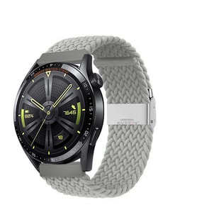 Sneezy Huawei Watch GT Runner-Sport 46mm- GT2 E 22mm Uyumlu Metal Klips Solo Fiberlink Örgü Kordon (Gri)
