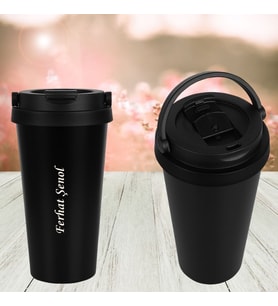 KİŞİYE ÖZEL İSİM BASKILI PASLANMAZ ÇELİK TUTMA KULPLU TERMOS MUG 500 ML (Siyah)