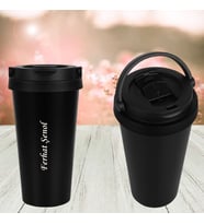 KİŞİYE ÖZEL İSİM BASKILI PASLANMAZ ÇELİK TUTMA KULPLU TERMOS MUG 500 ML (Siyah)