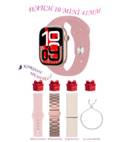 Samsung Galaxy M23 Uyumlu Açık Mavi Akıllı Saat Watch 10 Mini Kordon Hediyeli AMOLED EKRAN 41MM (Toz Pembe)