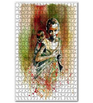 Cakapuzzle Afrikalı Kız Sırtında Kardeş Suluboya Efekt Puzzle Yapboz MDF(Ahşap) (1000 Parça)