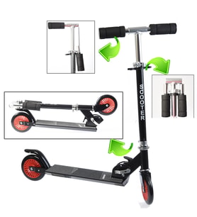LED'li 120 mm Silikon Teker, Boy Ayarlamalı Katlanır Metal Scooter (Siyah)