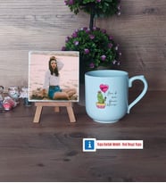 Arkadaşa Hediye Kaktüs Fotoğraflı Dekoratif Taş, Kupa Bardak Beyaz Hediye Doğum Günü Hediyesi (Model 5)