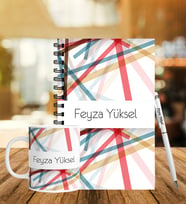 Kendin Tasarla Ahşap Spiral Defter Kalem Kupa Set (Model 7)