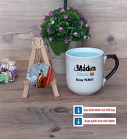 Maden Mühendisi Kupa Bardak Beyaz ve Fotoğraflı Ahşap Anahtarlık Hediye (Model 10)