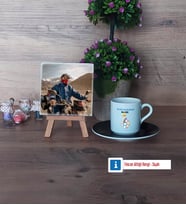 Metalurji ve Malzeme Mühendisi Fotoğraflı Dekoratif Taş, Ahşap Altlıklı Türk Kahvesi Fincanı Hediye (Model 7)