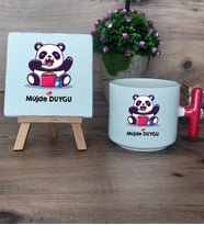 Sevimli Panda Hediye Seti Kupa Bardak T Kulplu ve Dekoratif Taş Arkadaşa Sevgiliye Hediye (Model 1)