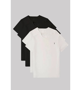 Unisex Bisiklet Yaka Standart %100 Pamuk Erkek Basic T-Shirt 4'li paket (Beyaz-Siyah)