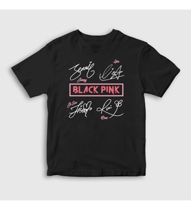 Presmono Unisex Çocuk Beyaz Tanda Tangan Blackpink T-Shirt 294109tt (Siyah)