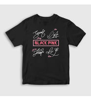 Presmono Unisex Çocuk Beyaz Tanda Tangan Blackpink T-Shirt 294109tt (Siyah)