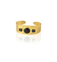 Kadir Jewellery 22 Ayar Altın Kaplama El İşçiliği Zirkon Taşlı Kadın Kelepçe Bilezik (Siyah)