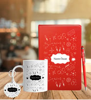 Kimya Öğretmenine Özel Deri Defter Kalem Kupa Ve Anahtarlık Seti (Model 1)