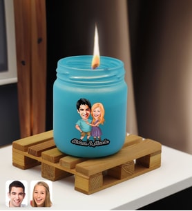 BK Gift Kişiye Özel DTF Sevgili Karikatürlü Renkli Cam Kavanozda Kokulu Mum-1(13 Renk Seçeneği), Sevgiliye Hediye, Doğum Günü Hediyesi (Turkuaz)