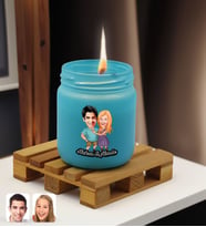 BK Gift Kişiye Özel DTF Sevgili Karikatürlü Renkli Cam Kavanozda Kokulu Mum-1(13 Renk Seçeneği), Sevgiliye Hediye, Doğum Günü Hediyesi (Turkuaz)