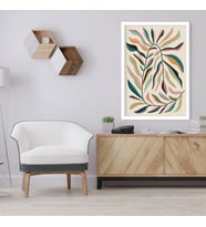 Tekli Ahşap Lamine Çerçeveli Mdf Tablo Pastel Renkli Yapraklar (Beyaz)