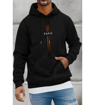 Paris Baskılı  Pamuklu Oversize Sweatshirt (Siyah)
