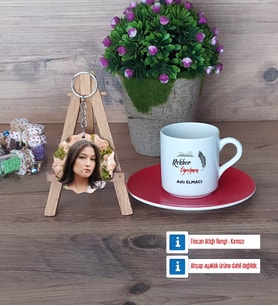 Rehber Öğretmen Türk Kahvesi Fincanı Ahşap Altlıklı ve Fotoğraflı Ahşap Anahtarlık Hediye (Model 3)
