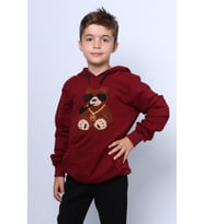 ERKEK ÇOCUK KAPŞONLU SWEAT AYICIK BASKILI CEPLİ C29 (Bordo)